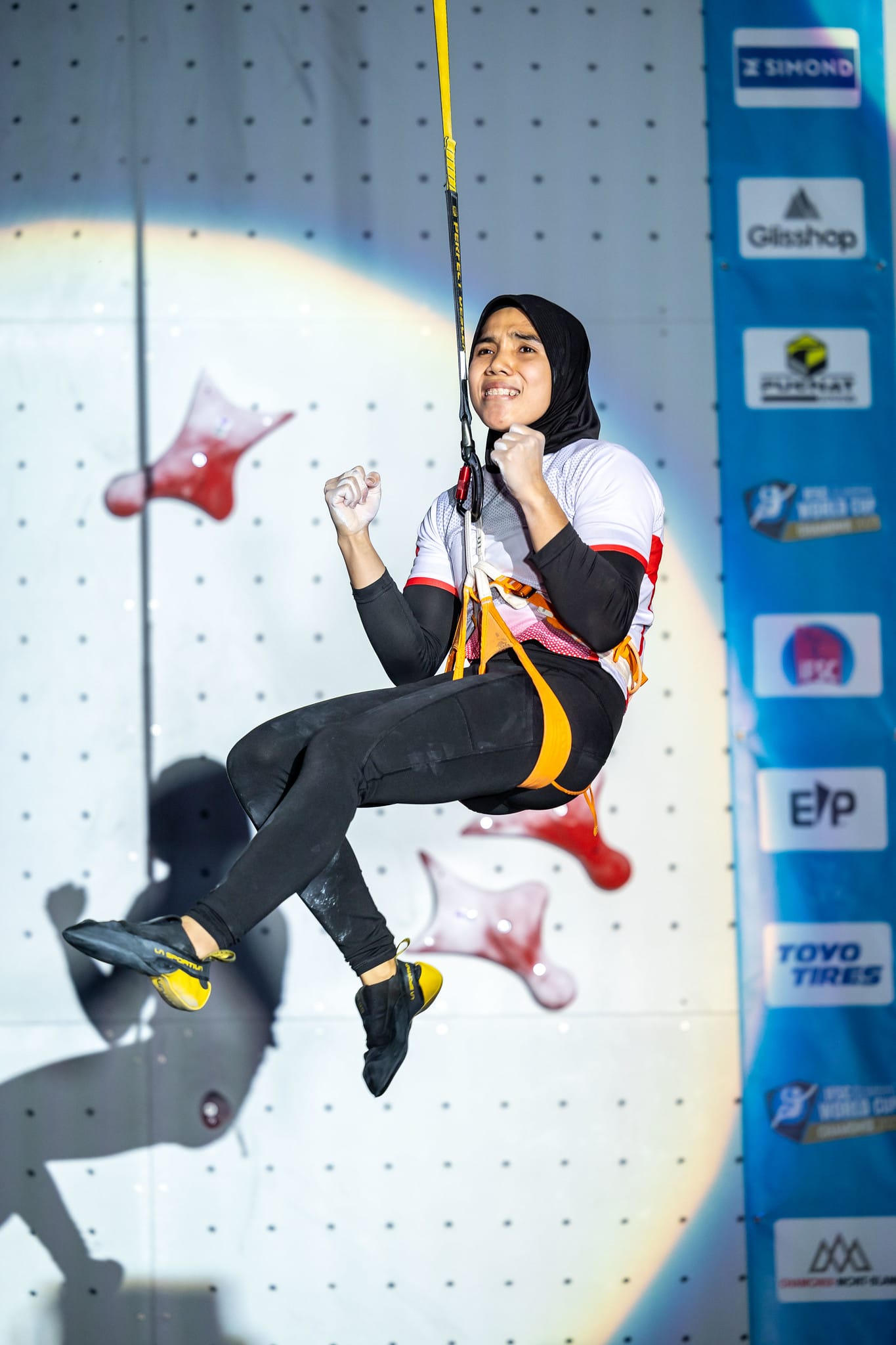 Rajiah Sallsabillah celebrates winning her first gold medal.